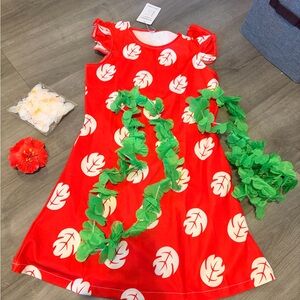 Vibrant Red Leafy Kids Costume with Green Garland